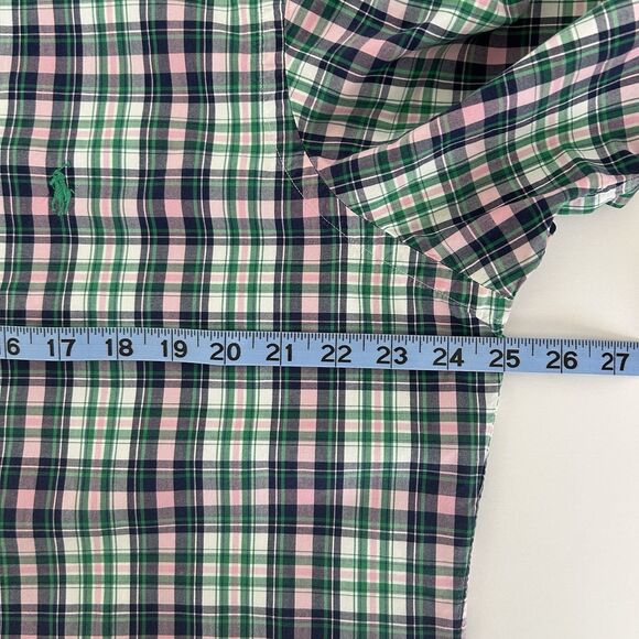 Ralph Lauren Mens Shirt Large Short Sleeve Green Pink Plaid Colorful Cotton Vtg - Picture 7 of 10